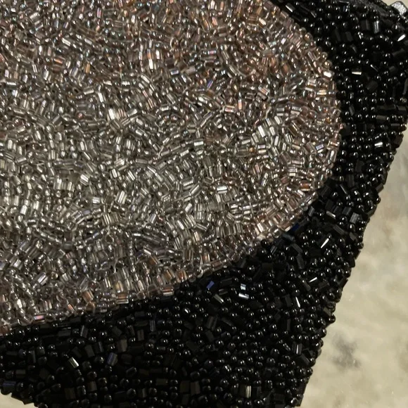 Moyna Black small pouch with silver heart. Top Zip . 5”w X 4 1/2w. - Picture 11 of 11